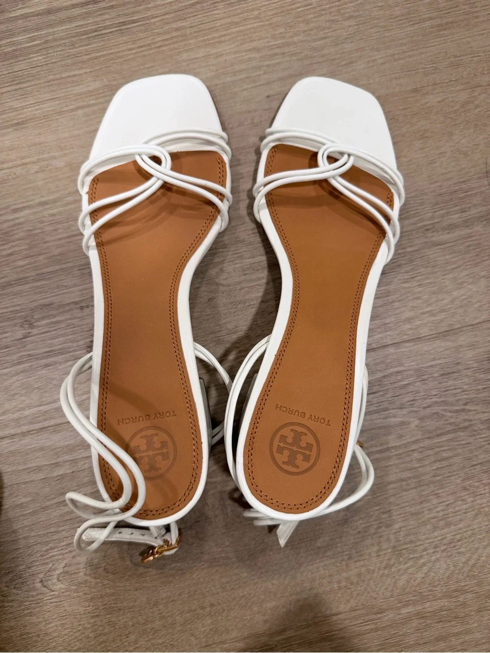 New Tory Burch White Strappy Square-Toe Lace-Up Sandals